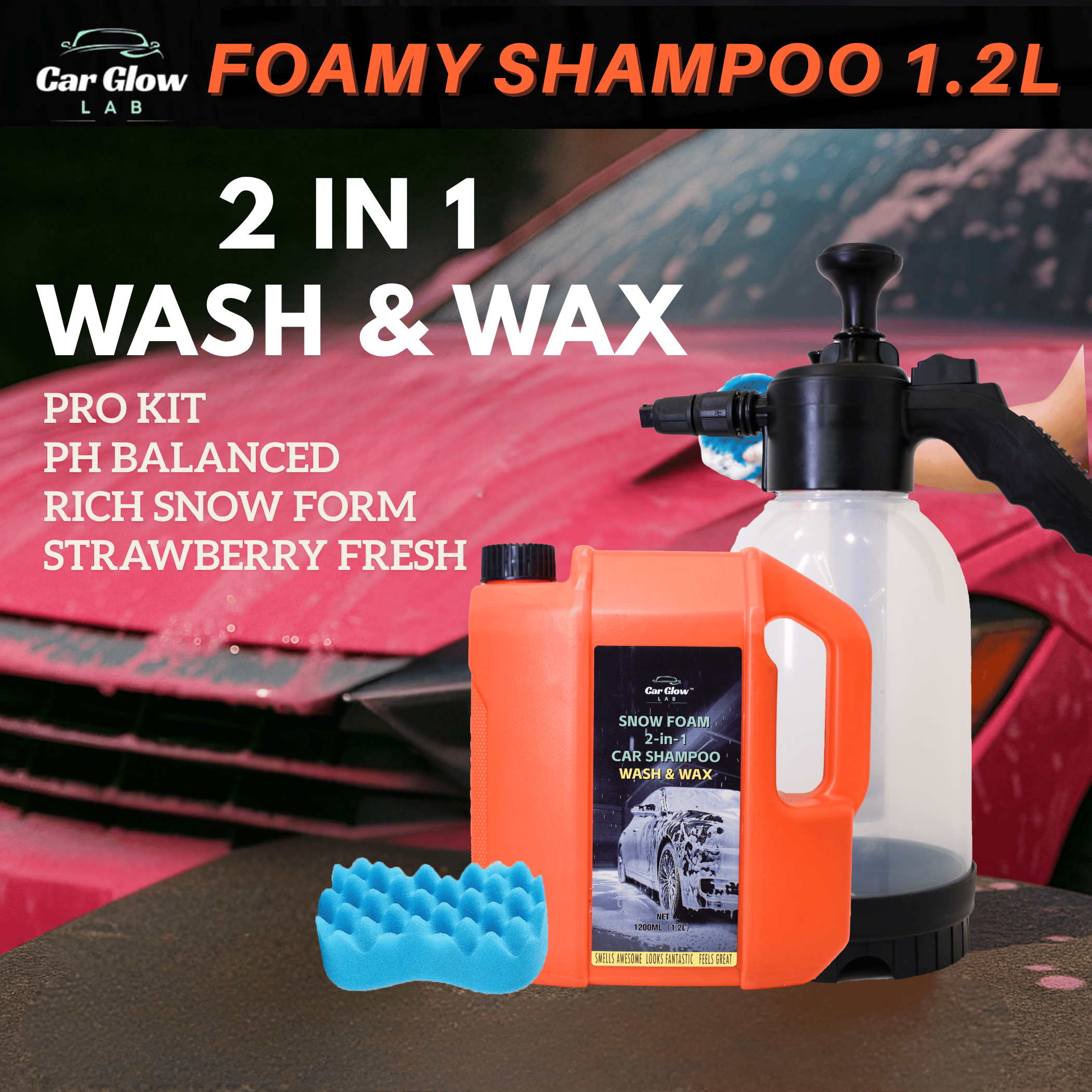 [CGL] 1.2 Liter Car Shampoo with Wax, Ultra Foamy, PH Neutral, Motorcycle Shampoo, 10x High Grade