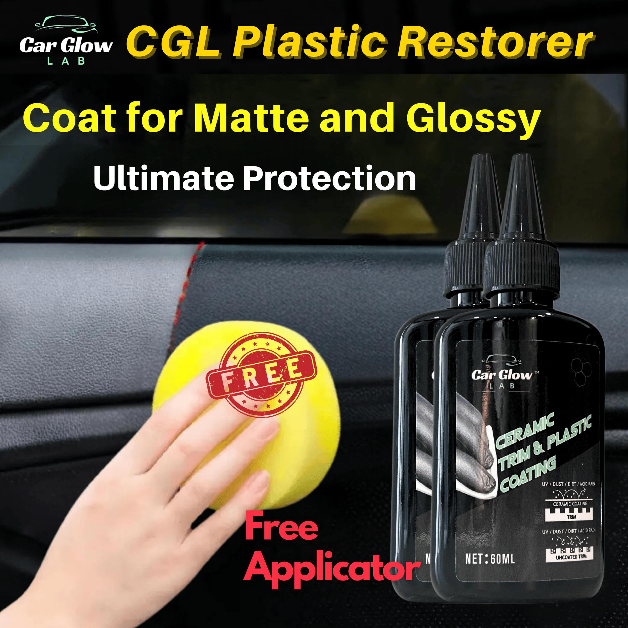 CGL Plastic Restorer, Wax For Glossy and Matte, Free Sponge, Buy 1 Take 1, Car & Motorcycle