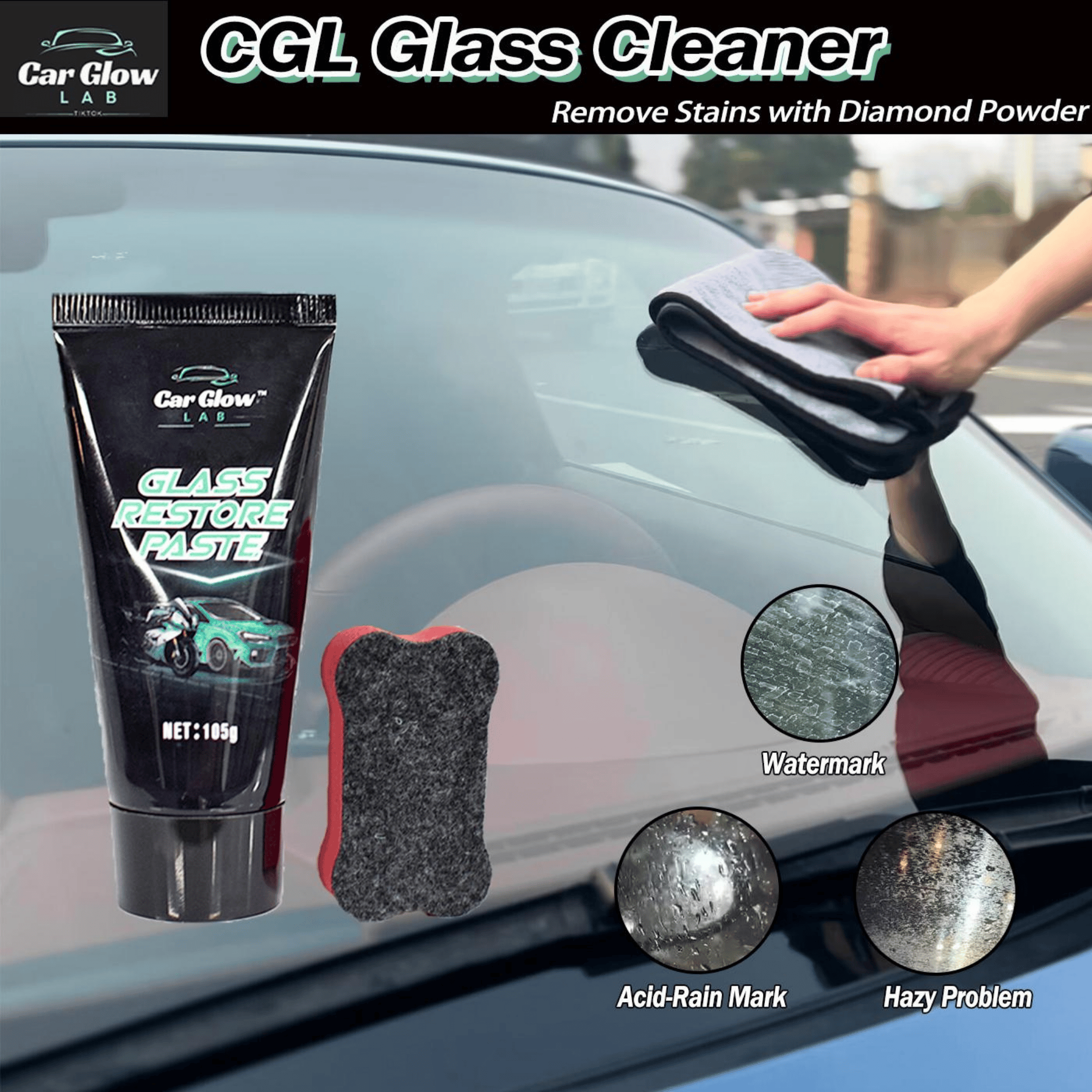 [CGL] Glass Restore Paste，Acid Rain Remover，Glass Cleaner，Oil Film Remover，Glass Polishing Compound