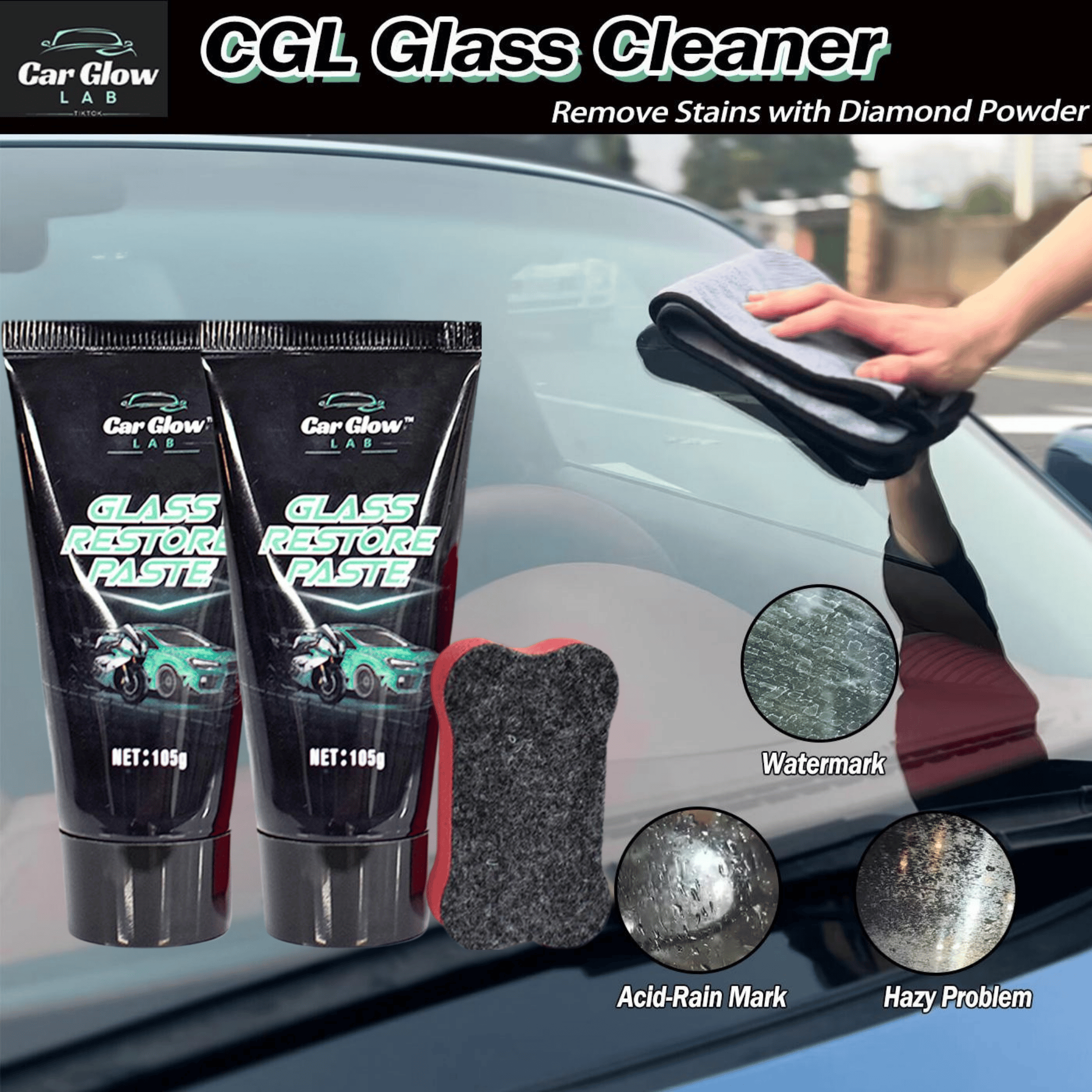 [CGL] Glass Restore Paste，Acid Rain Remover，Glass Cleaner，Oil Film Remover，Glass Polishing Compound