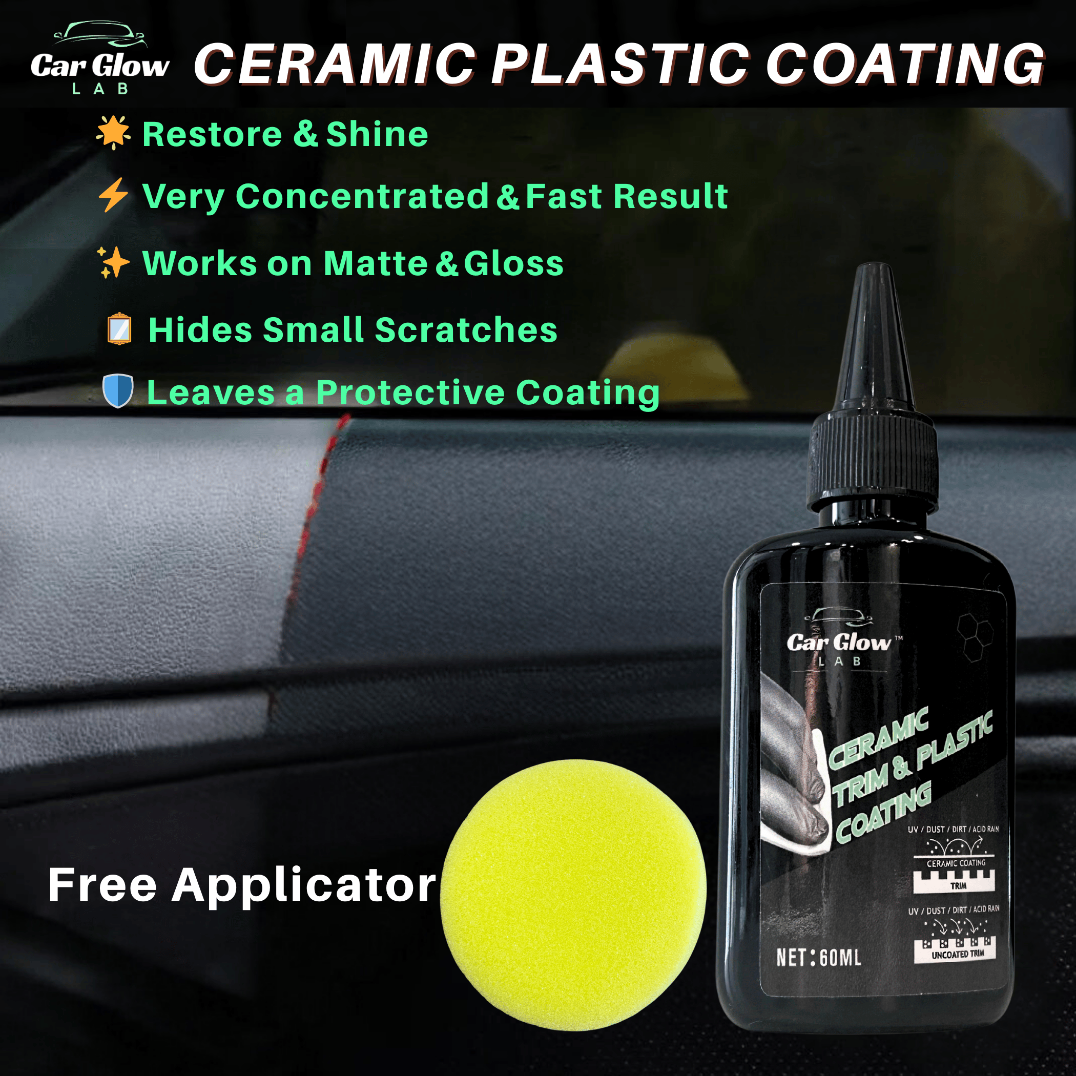 CGL Plastic Restorer, Wax For Glossy and Matte, Free Sponge, Buy 1 Take 1, Car & Motorcycle