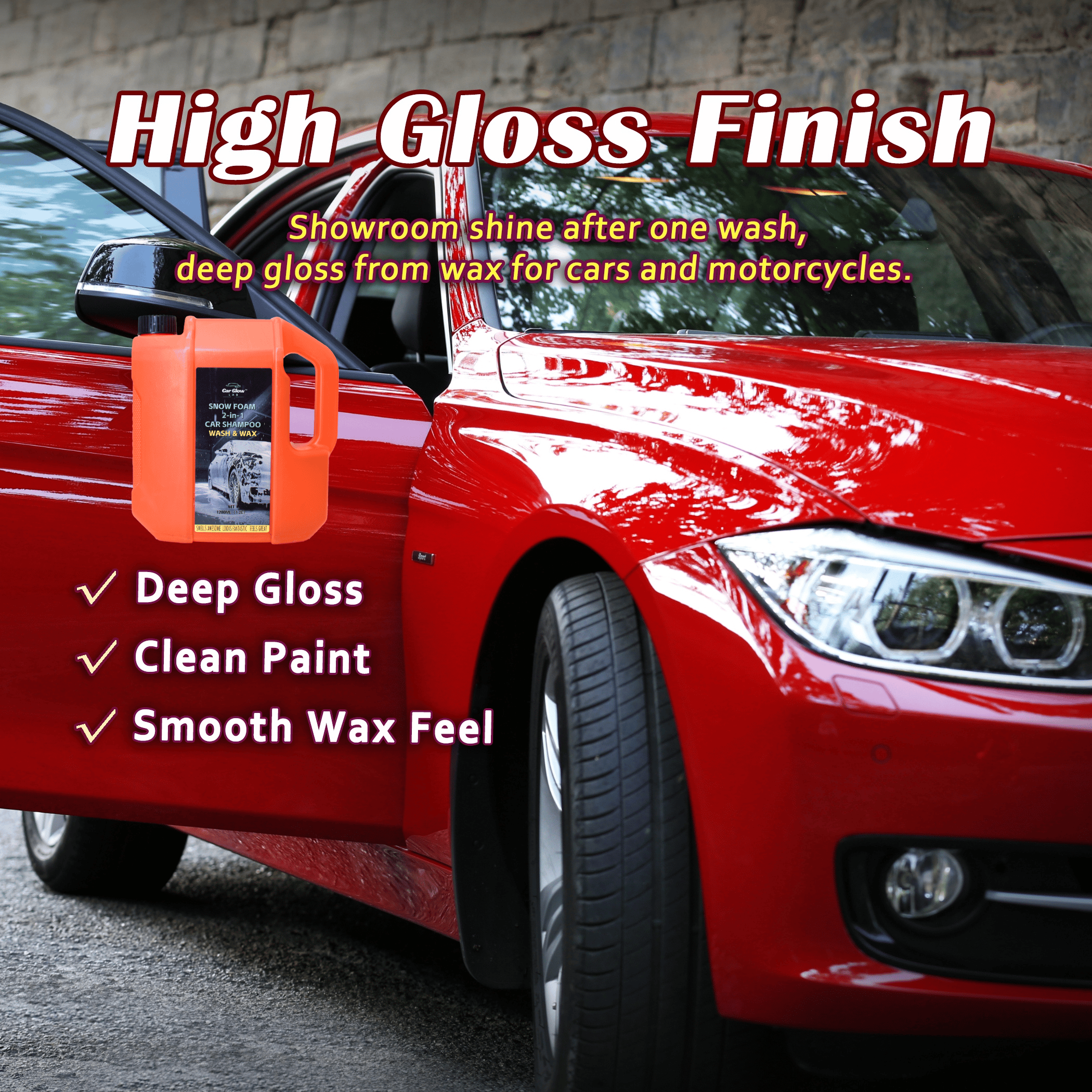[CGL] 1.2 Liter Car Shampoo with Wax, Ultra Foamy, PH Neutral, Motorcycle Shampoo, 10x High Grade